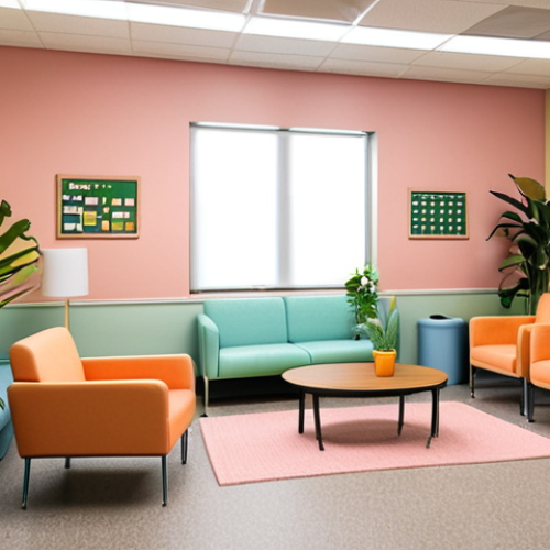 Home 15 **
A warm and inviting school counseling office with soft lighting, pastel colors, comfortable furniture, plants, and soundproofed walls, creating a safe space for students.
**