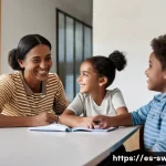 학교사회복지사와 상담사의 차이점 - **A Heartfelt Connection:** A compassionate school social worker, a woman in her late 30s with a war...